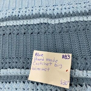 Blue handmade crochet blanket L68" X W63". SKU-A83 #crochet